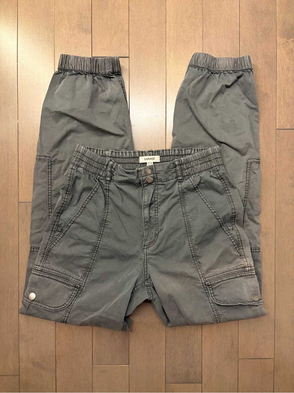 Garage Women’s Gray Ankle Cargo Pants - Drawstring Waist